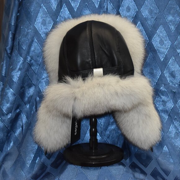 FOX FUR HAD LEATHER TOP SAGA FURS TOP QUALITY AVIATOR HAD - Picture 4 of 4